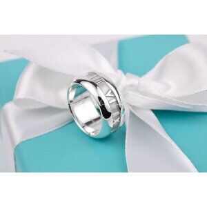 Tiffany & Co. Wide Band Ring Atlas Roman Numerals Vintage w/Pouch Size 7